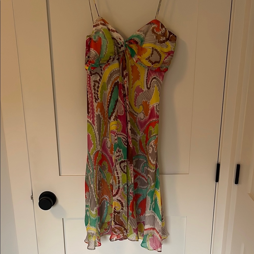 Milly silk Colorful Paisley Spaghetti Strap Dress